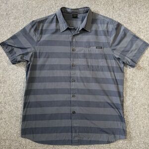 Oakley Button Down Shirt Mens Large Blue Striped Short Sleeve Casual Sporty L